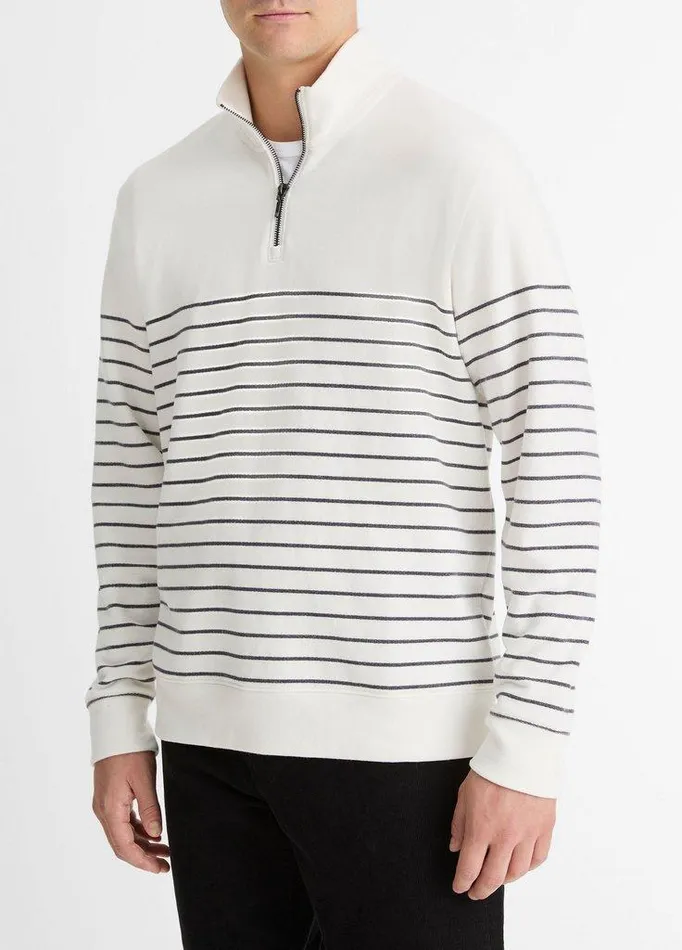 Sweaters Men Vince Striped Sueded Cotton QuarterZip Pullover Off Whitestormy Night Sweaters Men Vince Striped Sueded Cotton QuarterZip Pullover Off Whitestormy Night