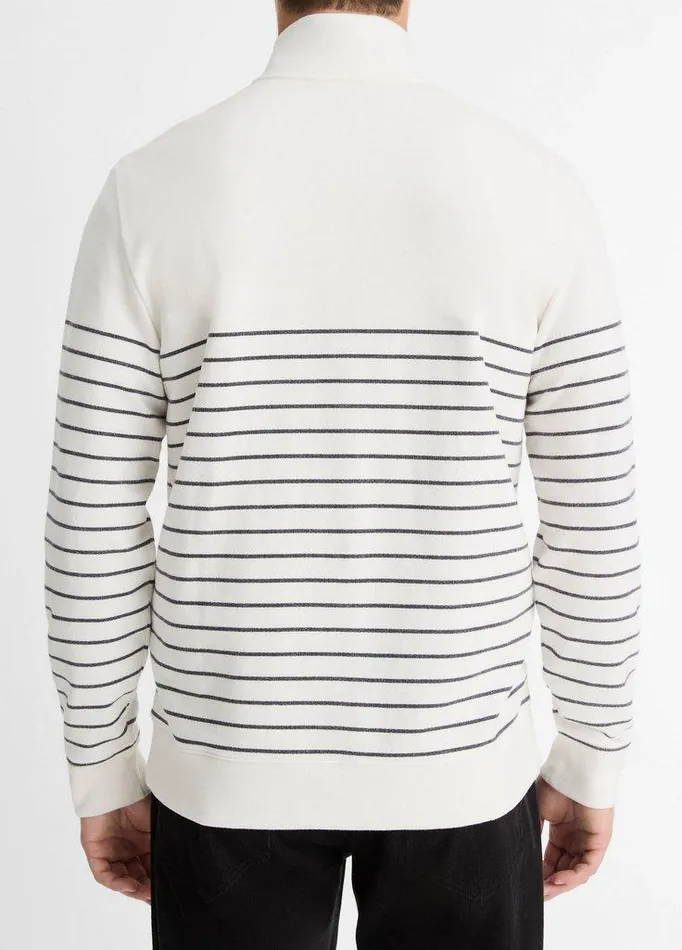 Sweaters Men Vince Striped Sueded Cotton QuarterZip Pullover Off Whitestormy Night Sweaters Men Vince Striped Sueded Cotton QuarterZip Pullover Off Whitestormy Night