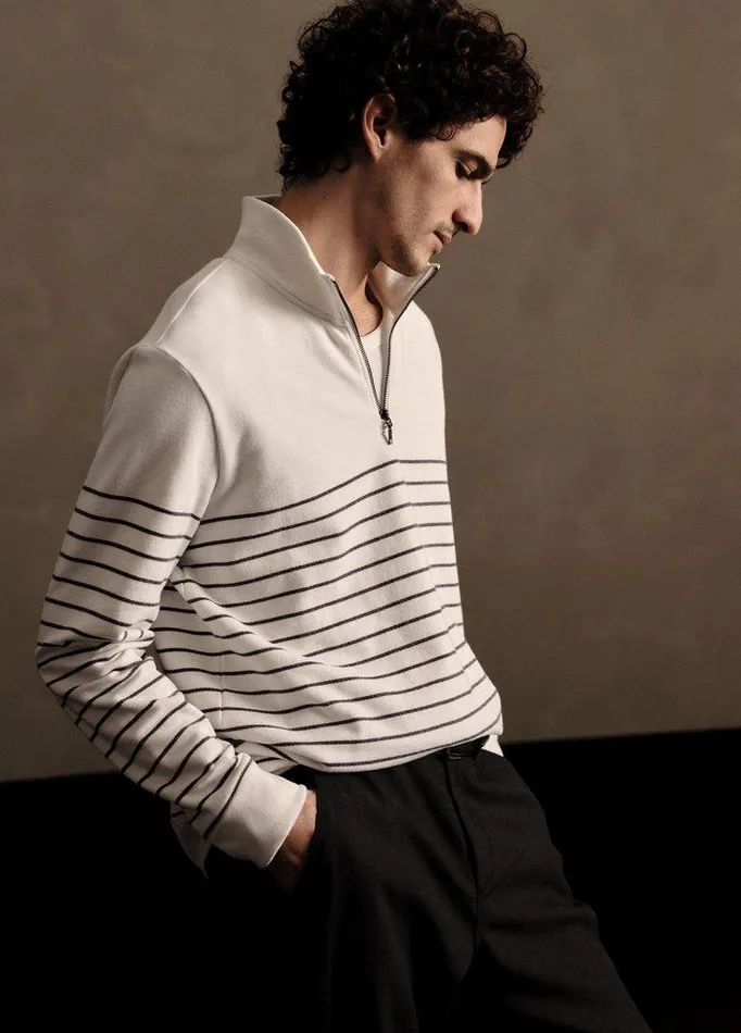 Sweaters Men Vince Striped Sueded Cotton QuarterZip Pullover Off Whitestormy Night Sweaters Men Vince Striped Sueded Cotton QuarterZip Pullover Off Whitestormy Night