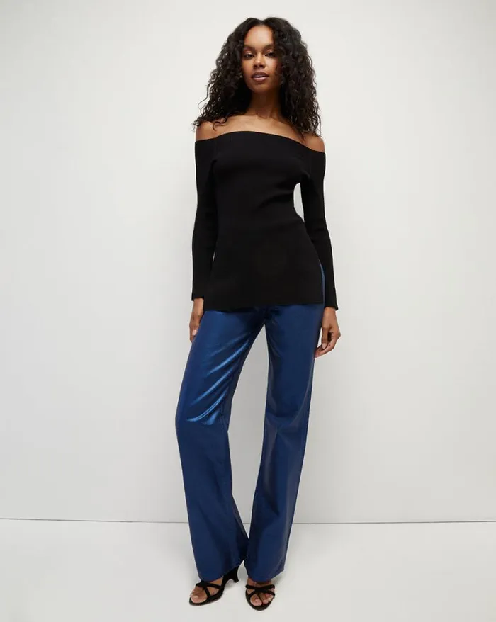 Sweaters Shop Veronica Beard Derick Ribbed OffShoulder Pullover Black