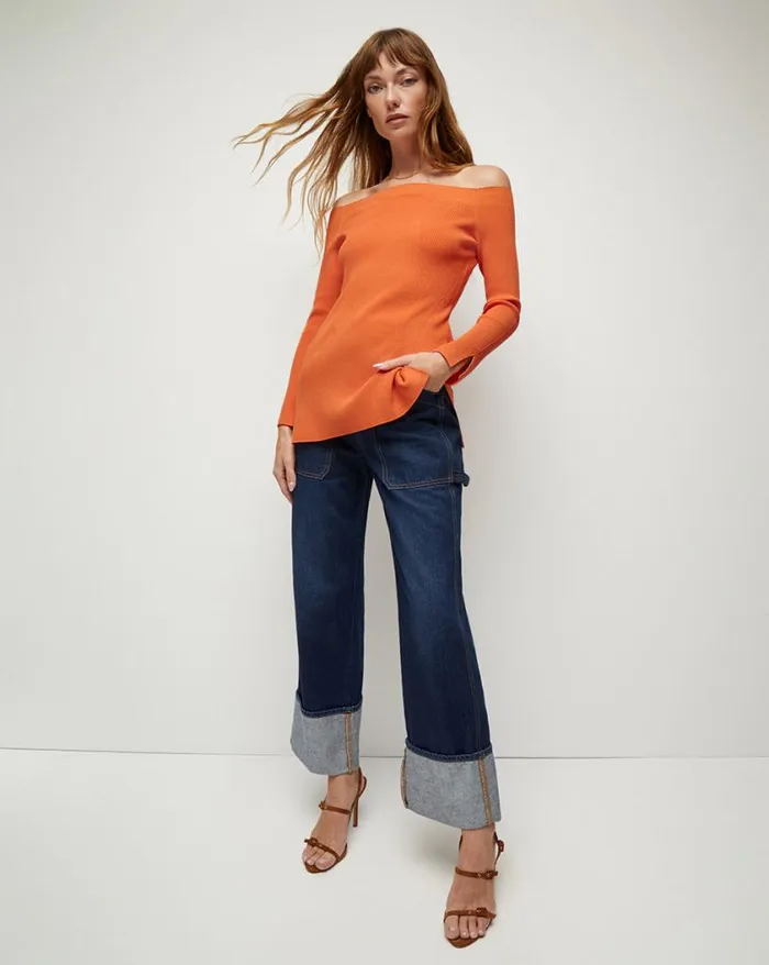 Sweaters Shop Veronica Beard Derick Ribbed OffShoulder Pullover Black