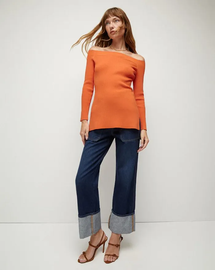 Sweaters Shop Veronica Beard Derick Ribbed OffShoulder Pullover Black