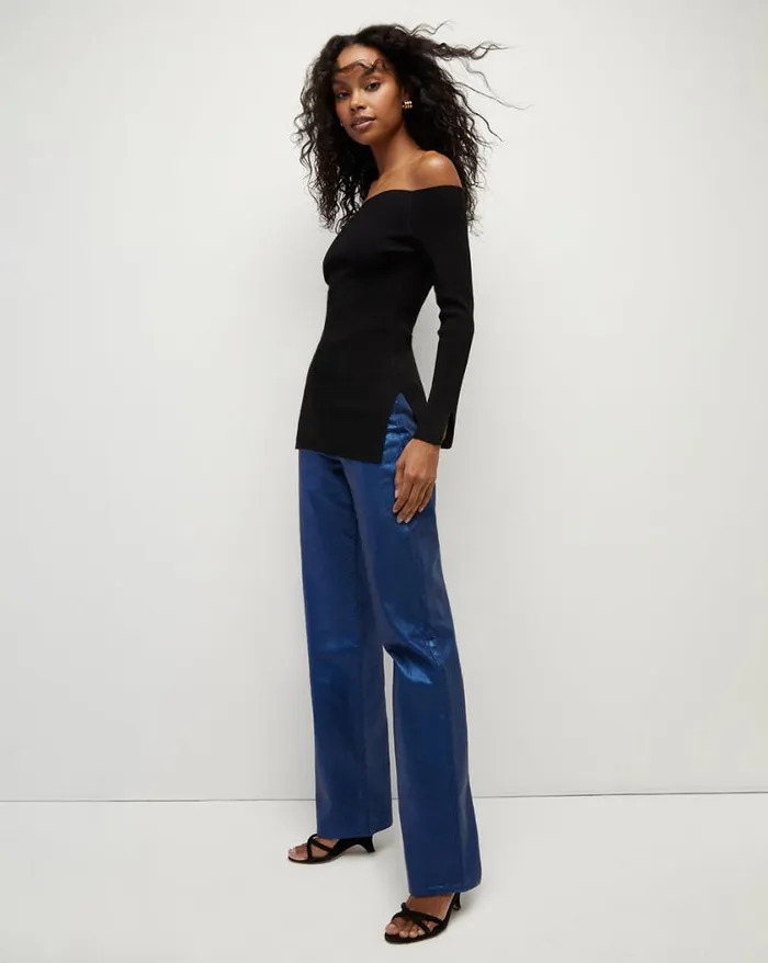 Sweaters Shop Veronica Beard Derick Ribbed OffShoulder Pullover Black