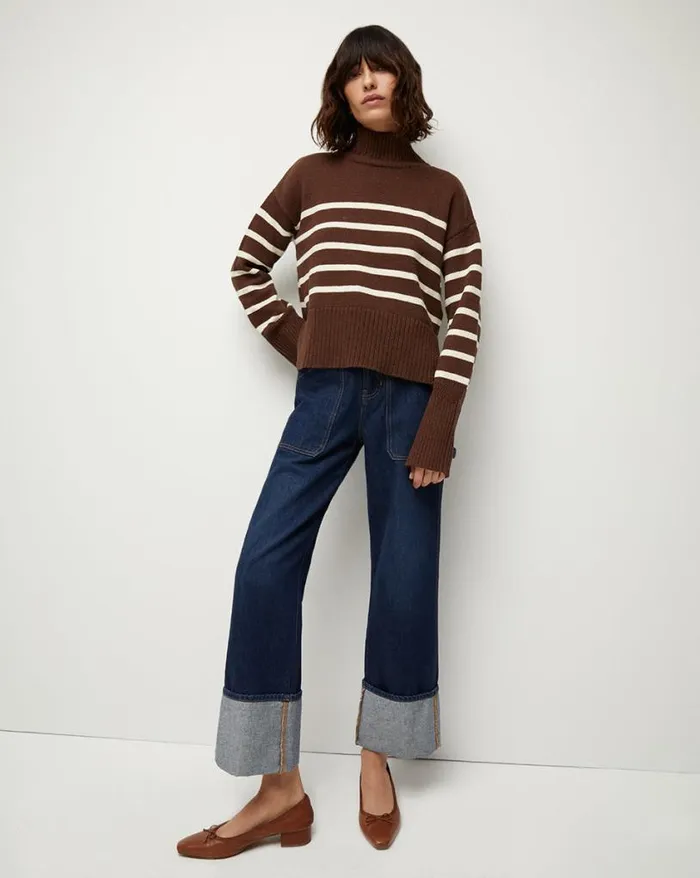 Sweaters Shop Veronica Beard Lancetti NauticalStripe Sweater Chicoryecru