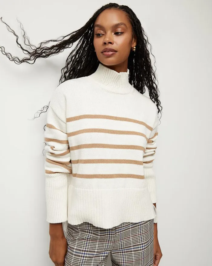 Sweaters Shop Veronica Beard Lancetti NauticalStripe Sweater Chicoryecru