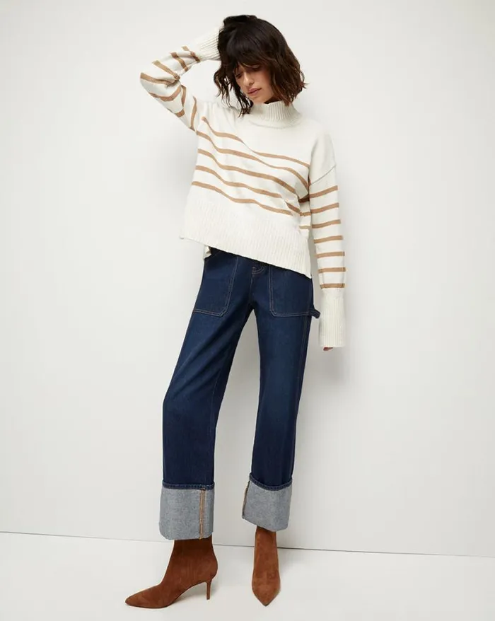 Sweaters Shop Veronica Beard Lancetti NauticalStripe Sweater Chicoryecru