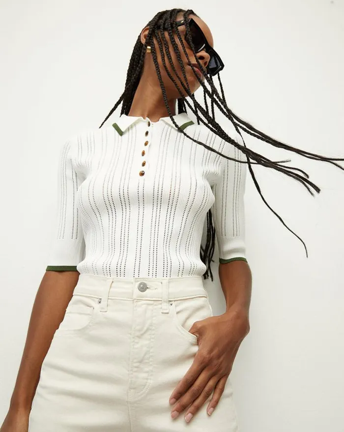 Sweaters Shop Veronica Beard Soza Polo Top Navy Multi