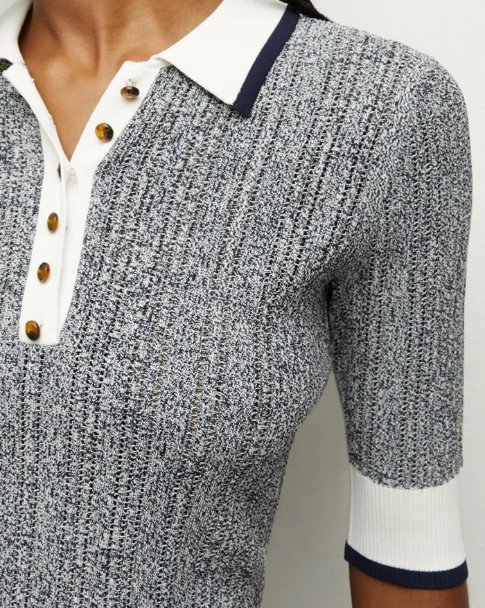 Sweaters Shop Veronica Beard Soza Polo Top Navy Multi