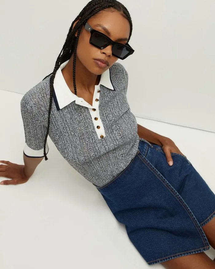 Sweaters Shop Veronica Beard Soza Polo Top Navy Multi