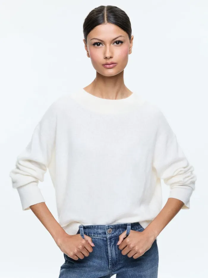 Sweaters Women Alice Olivia ELSA CREWNECK EASY PULLOVER Ecru