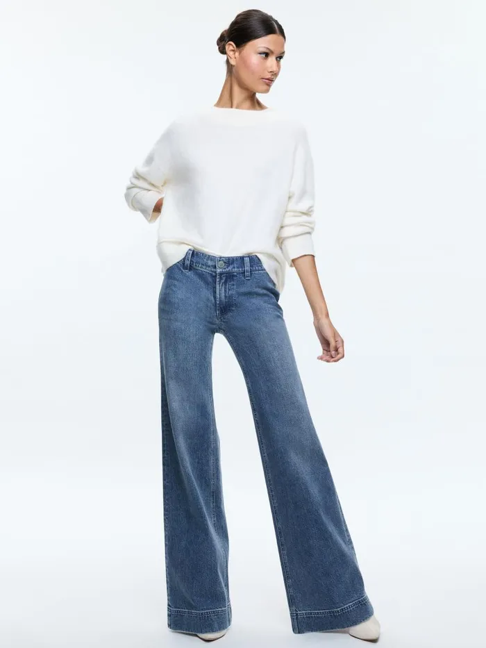 Sweaters Women Alice Olivia ELSA CREWNECK EASY PULLOVER Ecru