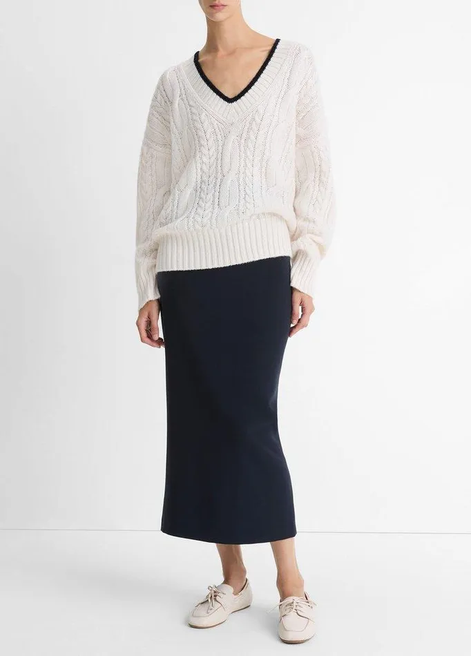 Sweaters Women Vince CableKnit WoolCashmere Oversized Sweater Off Whitecoastal Blue Sweaters Women Vince CableKnit WoolCashmere Oversized Sweater Off Whitecoastal Blue