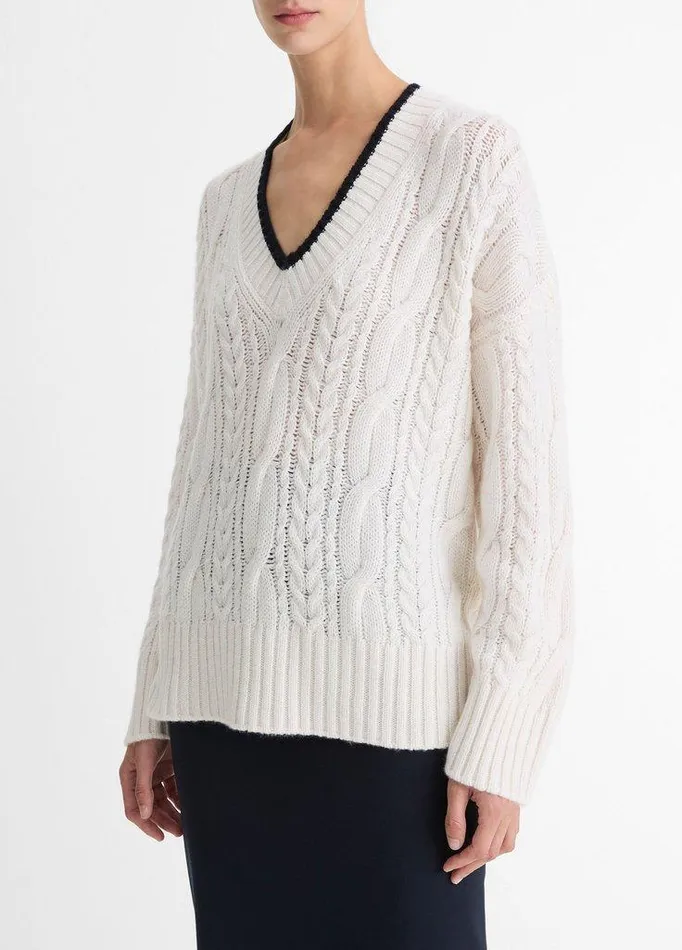 Sweaters Women Vince CableKnit WoolCashmere Oversized Sweater Off Whitecoastal Blue Sweaters Women Vince CableKnit WoolCashmere Oversized Sweater Off Whitecoastal Blue