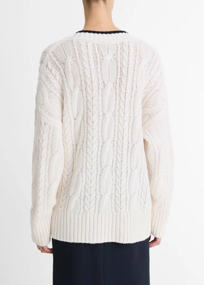 Sweaters Women Vince CableKnit WoolCashmere Oversized Sweater Off Whitecoastal Blue Sweaters Women Vince CableKnit WoolCashmere Oversized Sweater Off Whitecoastal Blue