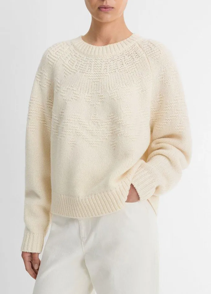 Sweaters Women Vince Fair Isle Textured Wool Raglan Sweater Off White Sweaters Women Vince Fair Isle Textured Wool Raglan Sweater Off White