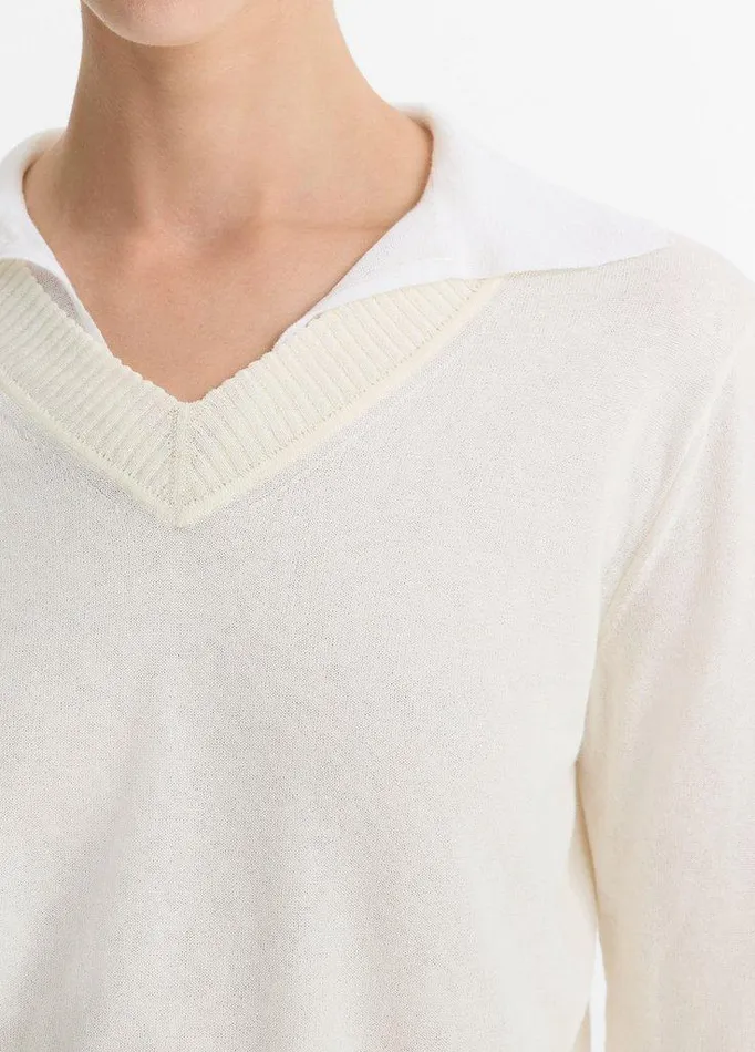 Sweaters Women Vince Italian CottonBlend DoubleLayer Sweater Belloptic White Sweaters Women Vince Italian CottonBlend DoubleLayer Sweater Belloptic White