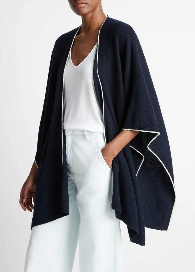 Sweaters Women Vince Tipped JerseyKnit Cashmere Cape Coastal Bluewhite