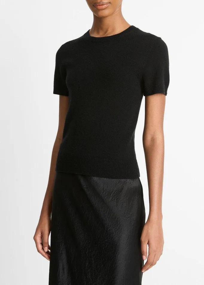 Sweaters Women Vince Wool and CashmereBlend ShortSleeve Sweater Black Sweaters Women Vince Wool and CashmereBlend ShortSleeve Sweater Black