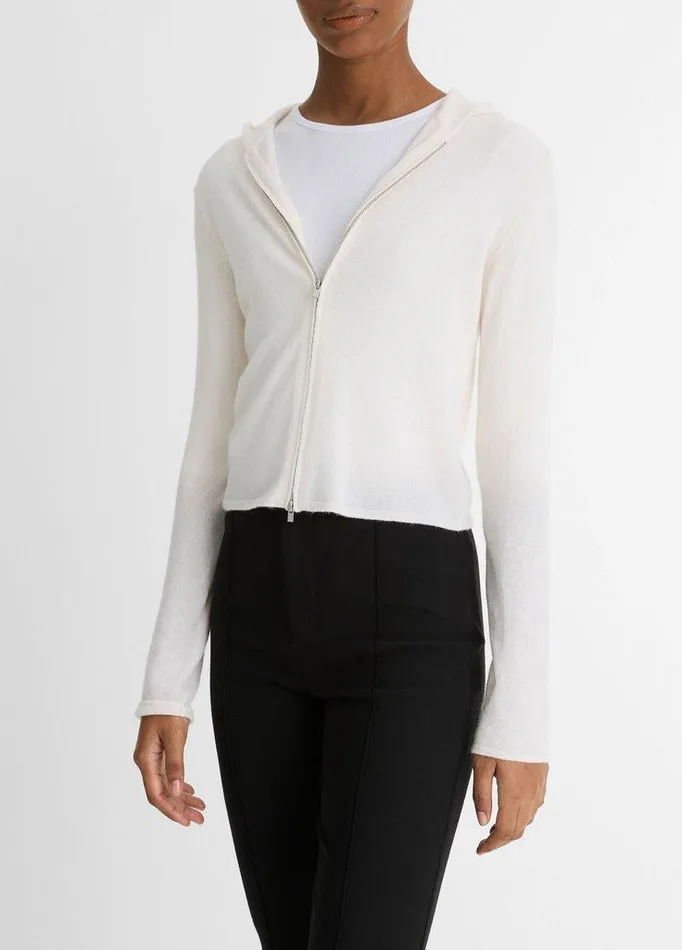 Sweaters Women Vince WoolBlend Zip Hoodie Off White Sweaters Women Vince WoolBlend Zip Hoodie Off White