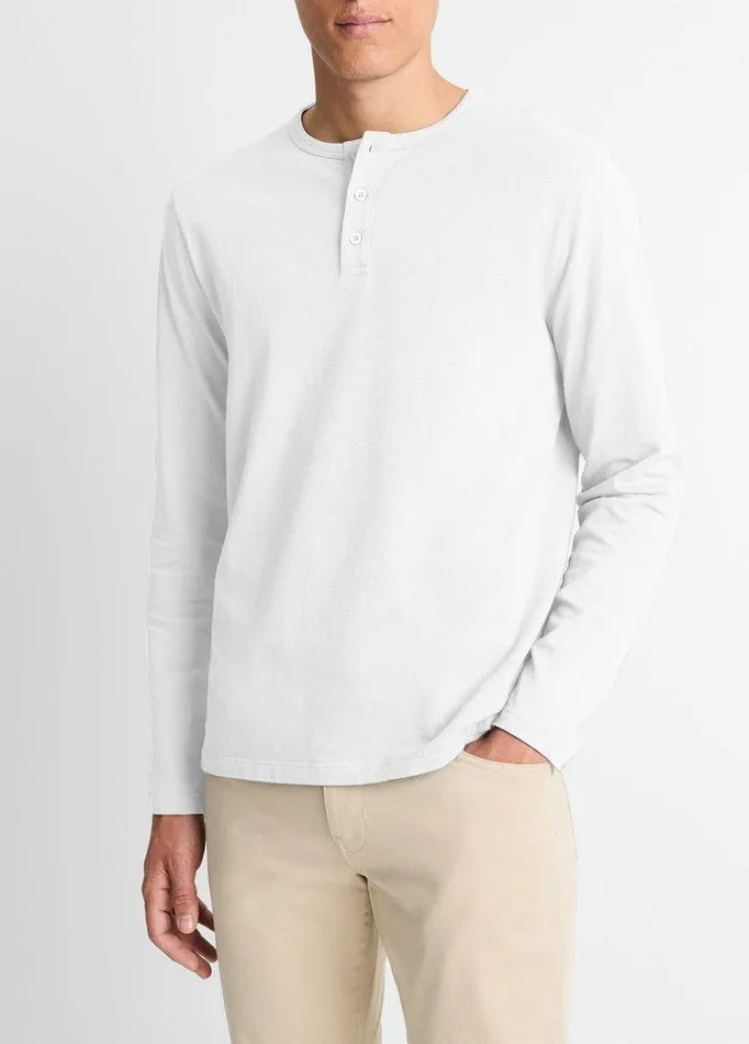 TShirts and Polos Men Vince Garment Dye Cotton LongSleeve Henley Optic White TShirts and Polos Men Vince Garment Dye Cotton LongSleeve Henley Optic White