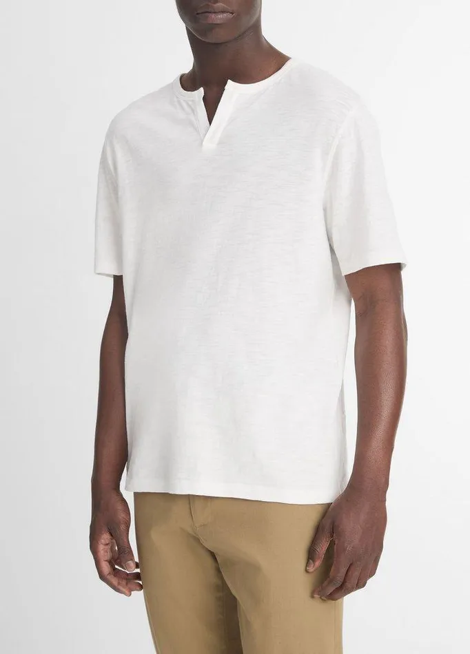 TShirts and Polos Men Vince Slub Cotton SplitNeck TShirt Off White