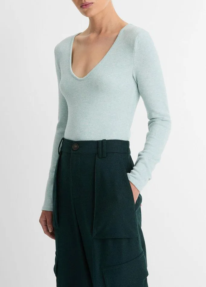 TShirts Women Vince Cozy LongSleeve VNeck Top Heather Aqua Mineral TShirts Women Vince Cozy LongSleeve VNeck Top Heather Aqua Mineral