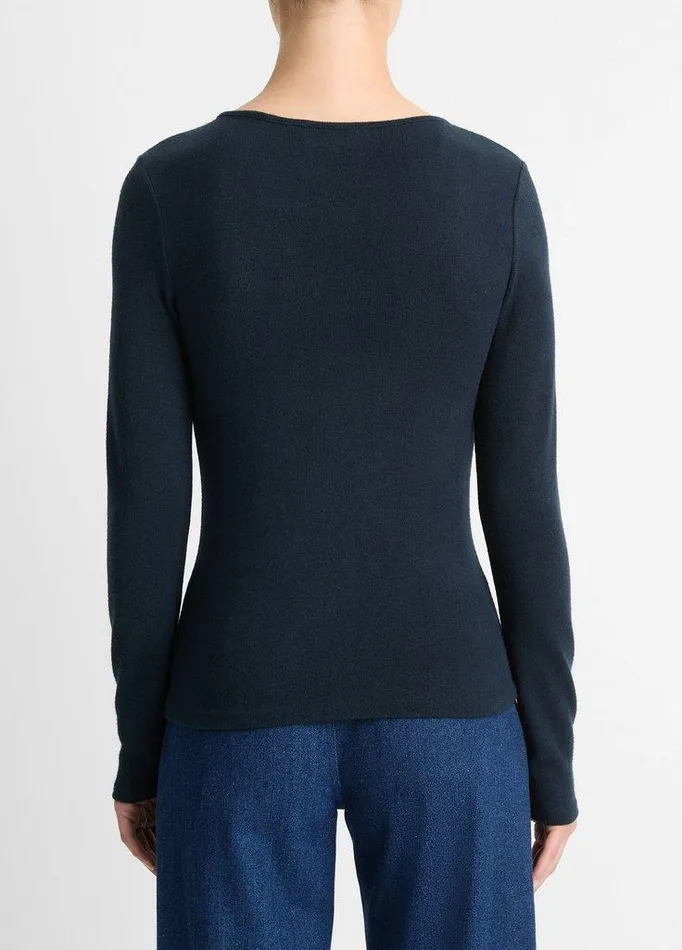 TShirts Women Vince Cozy LongSleeve VNeck Top Heather Deep Ocean TShirts Women Vince Cozy LongSleeve VNeck Top Heather Deep Ocean