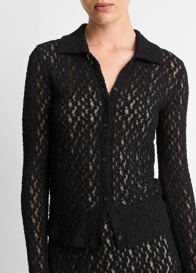 TShirts Women Vince Floral Smocked LongSleeve ButtonUp Top Black TShirts Women Vince Floral Smocked LongSleeve ButtonUp Top Black