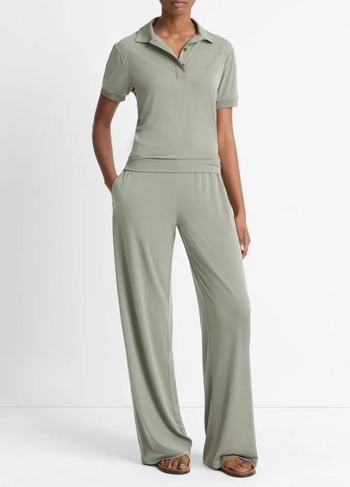 TShirts Women Vince Jersey Polo Shirt Smoky Moss