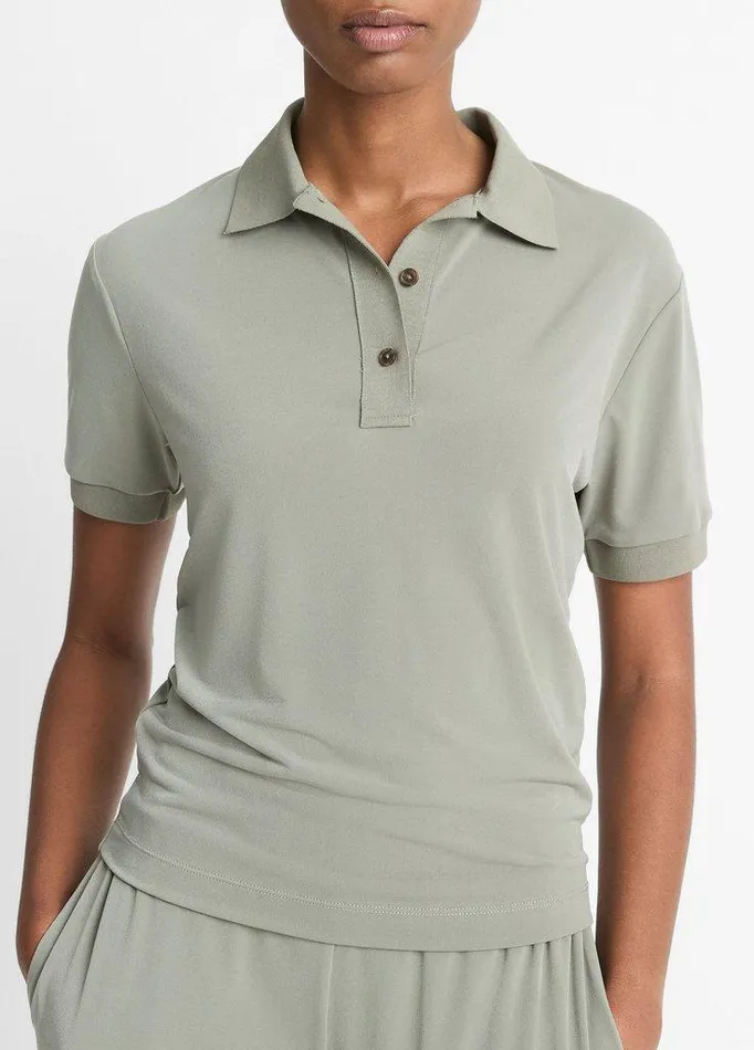 TShirts Women Vince Jersey Polo Shirt Smoky Moss