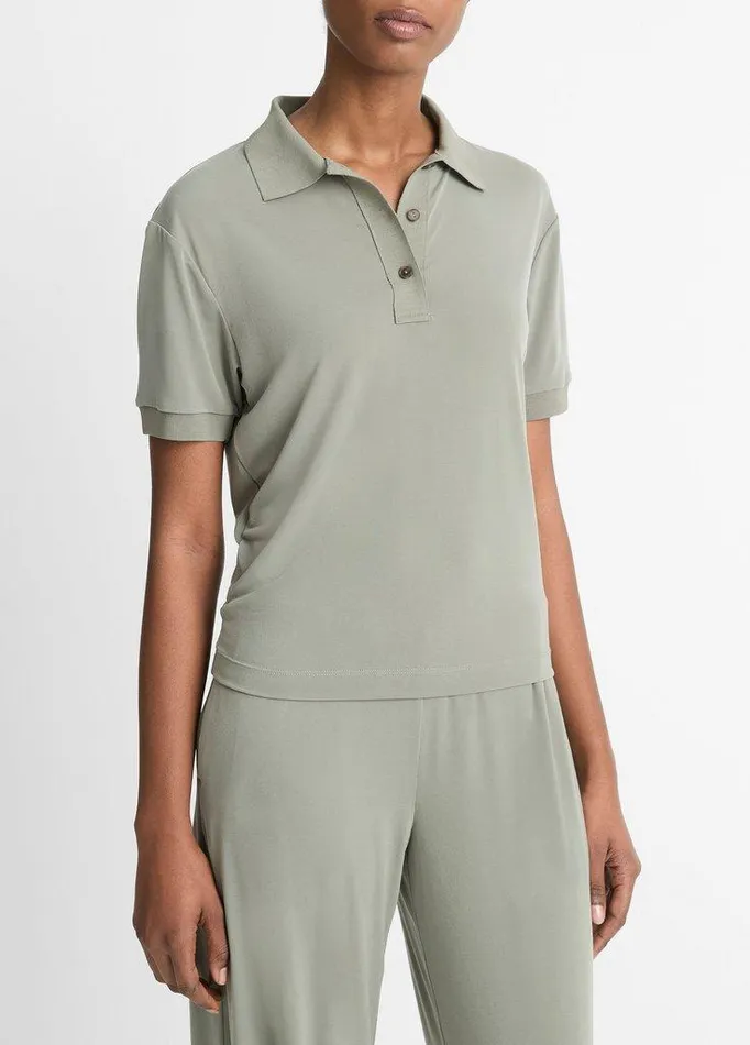 TShirts Women Vince Jersey Polo Shirt Smoky Moss