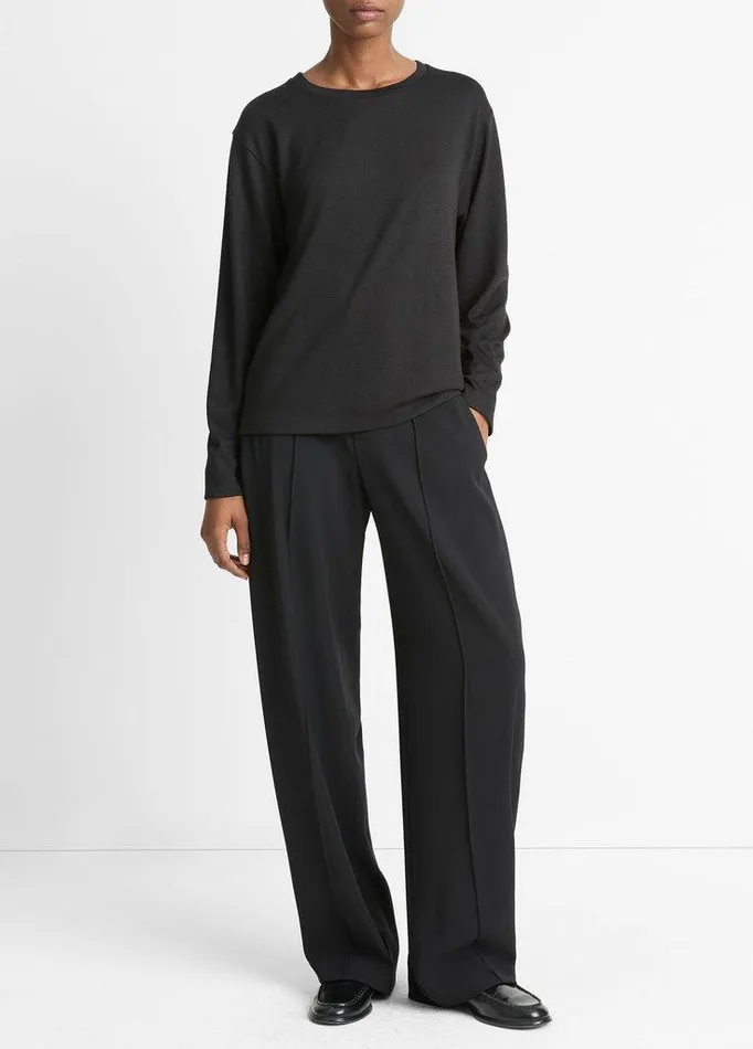 TShirts Women Vince Knit Relaxed LongSleeve TShirt Black