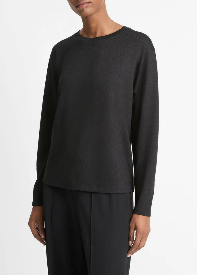 TShirts Women Vince Knit Relaxed LongSleeve TShirt Black