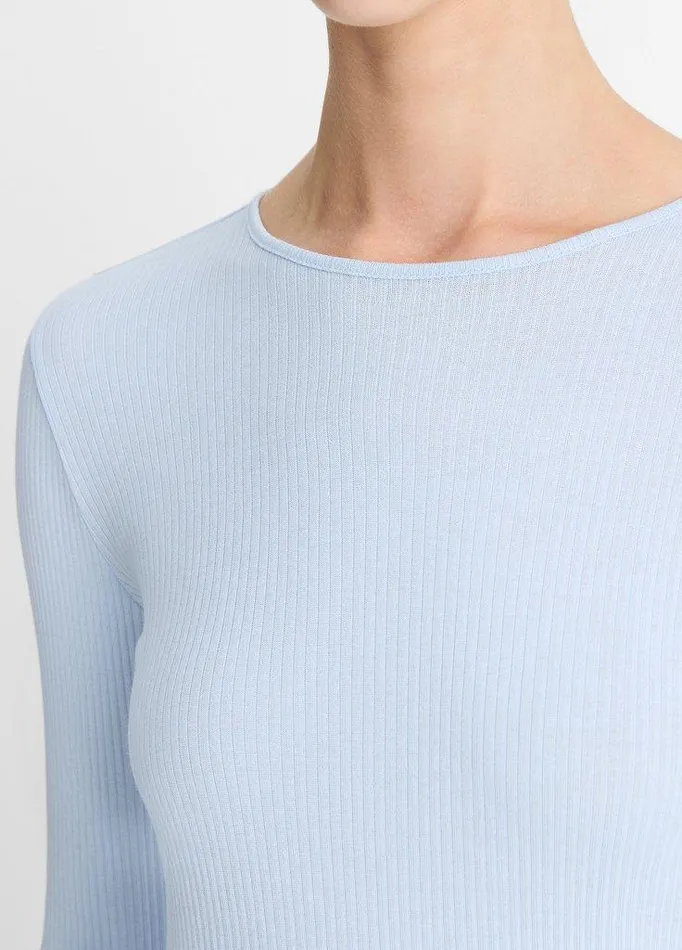 TShirts Women Vince Ribbed Pima Cotton LongSleeve TShirt Kyanite TShirts Women Vince Ribbed Pima Cotton LongSleeve TShirt Kyanite
