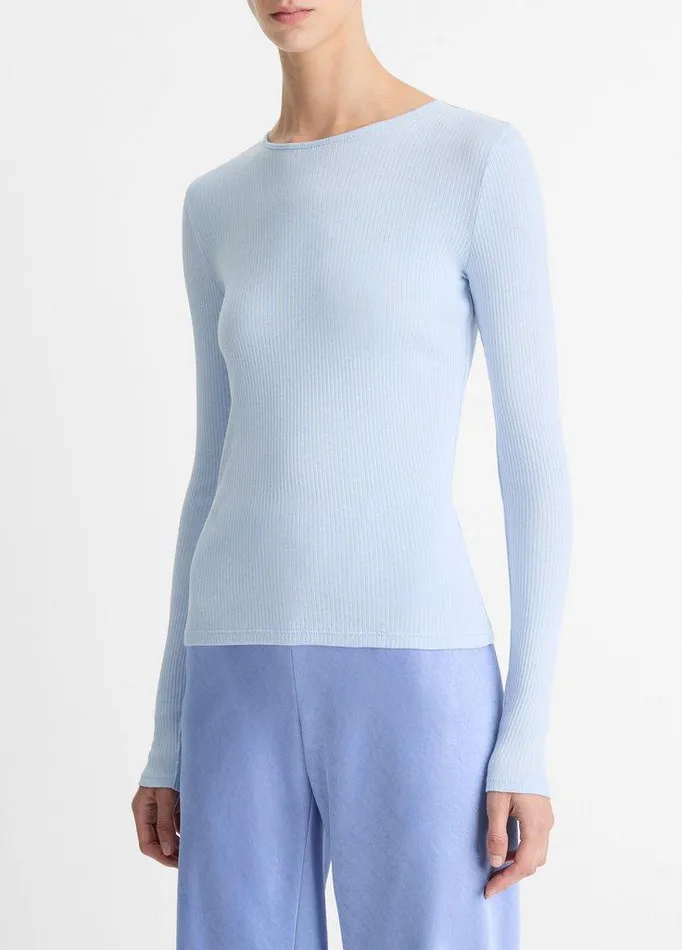 TShirts Women Vince Ribbed Pima Cotton LongSleeve TShirt Kyanite TShirts Women Vince Ribbed Pima Cotton LongSleeve TShirt Kyanite