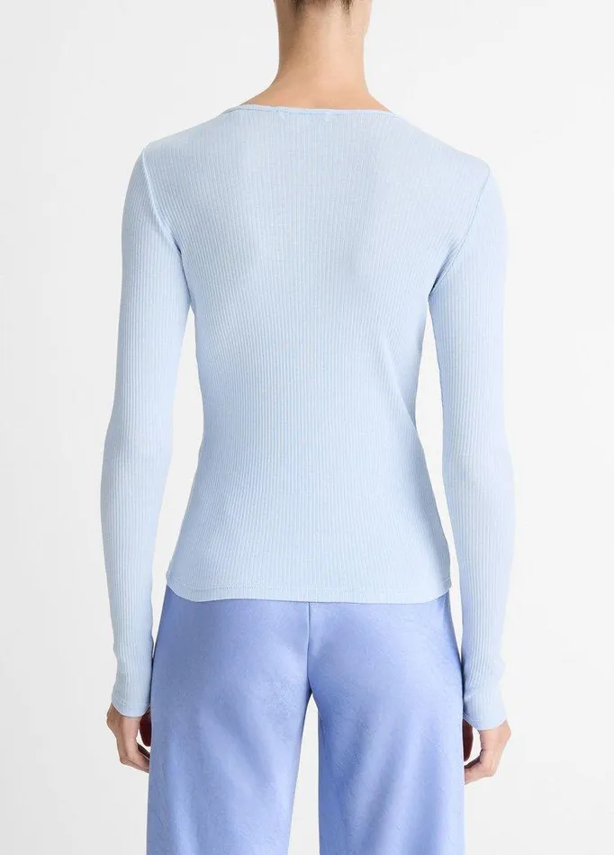 TShirts Women Vince Ribbed Pima Cotton LongSleeve TShirt Kyanite TShirts Women Vince Ribbed Pima Cotton LongSleeve TShirt Kyanite