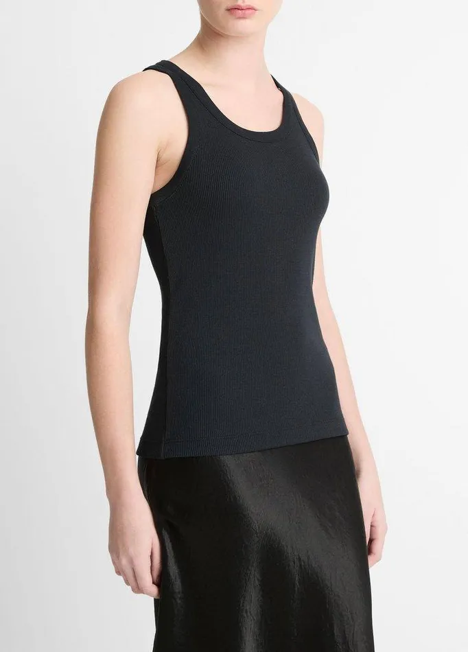 TShirts Women Vince Ribbed ScoopNeck Tank Black TShirts Women Vince Ribbed ScoopNeck Tank Black