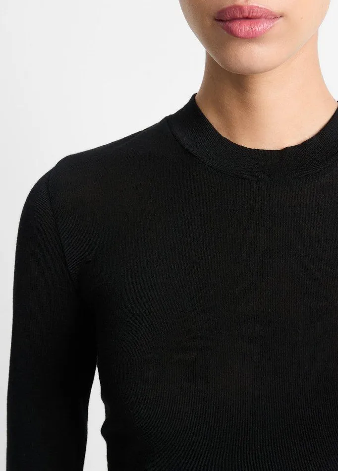 TShirts Women Vince Wool ThreeQuarterSleeve MockNeck Top Black TShirts Women Vince Wool ThreeQuarterSleeve MockNeck Top Black