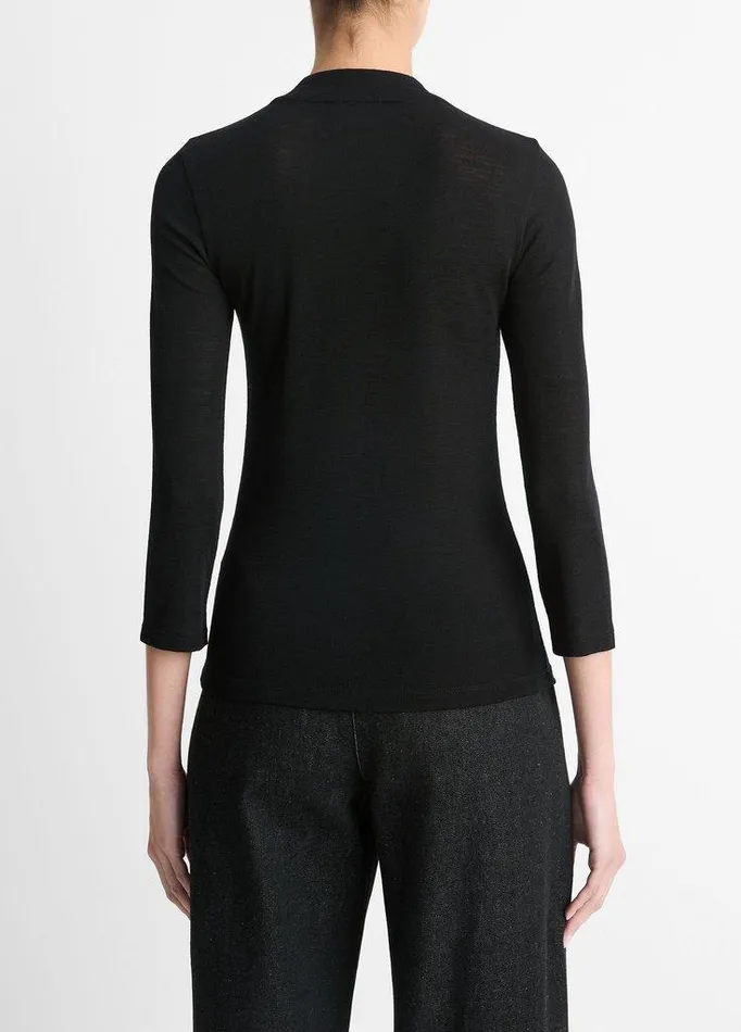 TShirts Women Vince Wool ThreeQuarterSleeve MockNeck Top Black TShirts Women Vince Wool ThreeQuarterSleeve MockNeck Top Black