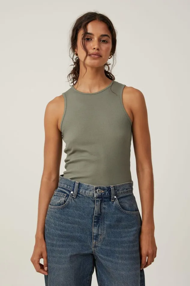 The One Organic Rib Racer Tank Woodland Women Cotton On Tops
