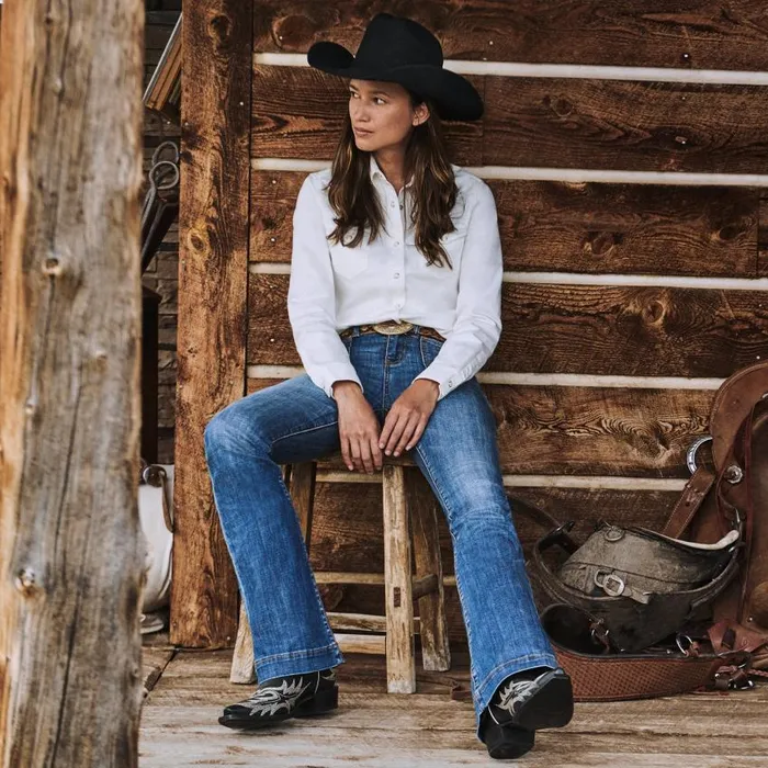 Tina Black and White Flame Embroidered Cowboy Boot Black Women Stetson Western