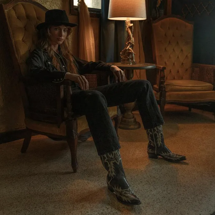 Tina Black and White Flame Embroidered Cowboy Boot Black Women Stetson Western