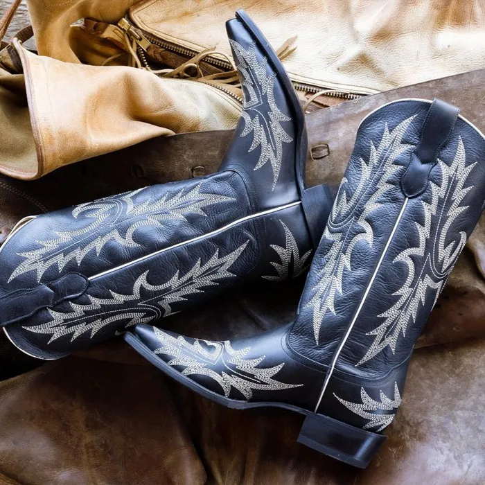 Tina Black and White Flame Embroidered Cowboy Boot Black Women Stetson Western