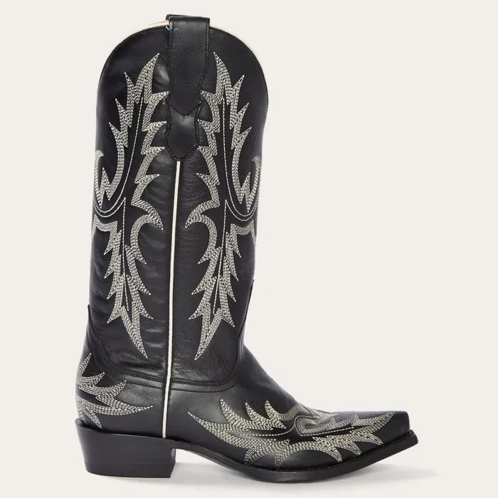 Tina Black and White Flame Embroidered Cowboy Boot Black Women Stetson Western