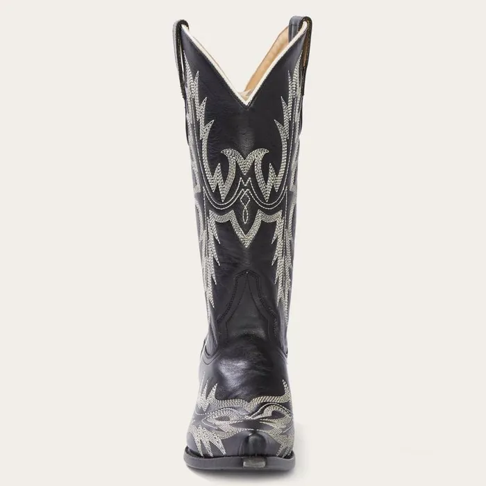Tina Black and White Flame Embroidered Cowboy Boot Black Women Stetson Western