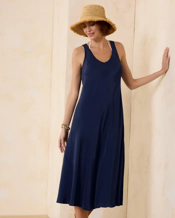 Tommy Bahama Calypso Crepe BiasCut Coverup Dress Mare Navy Women Dresses