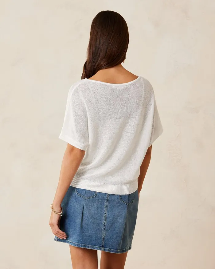 Tommy Bahama Cedar Linen FrenchSleeve Sweater White Women Tops and Shirts Tommy Bahama Cedar Linen FrenchSleeve Sweater White Women Tops and Shirts