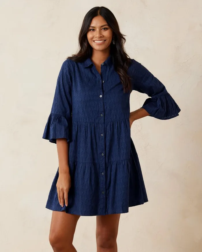 Tommy Bahama Cotton Clip Jacquard Coverup Shirt Dress Mare Navy Women Dresses