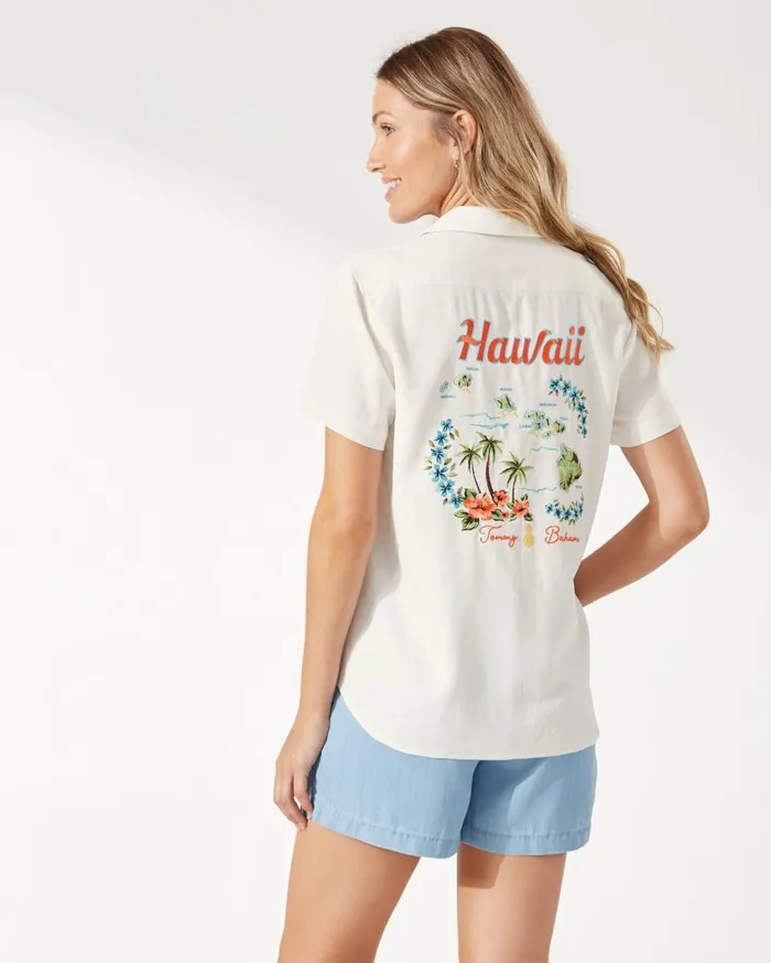 Tommy Bahama Hawaiian Hot Spots Embroidered Silk Camp Shirt Continental Women Tops and Shirts Tommy Bahama Hawaiian Hot Spots Embroidered Silk Camp Shirt Continental Women Tops and Shirts