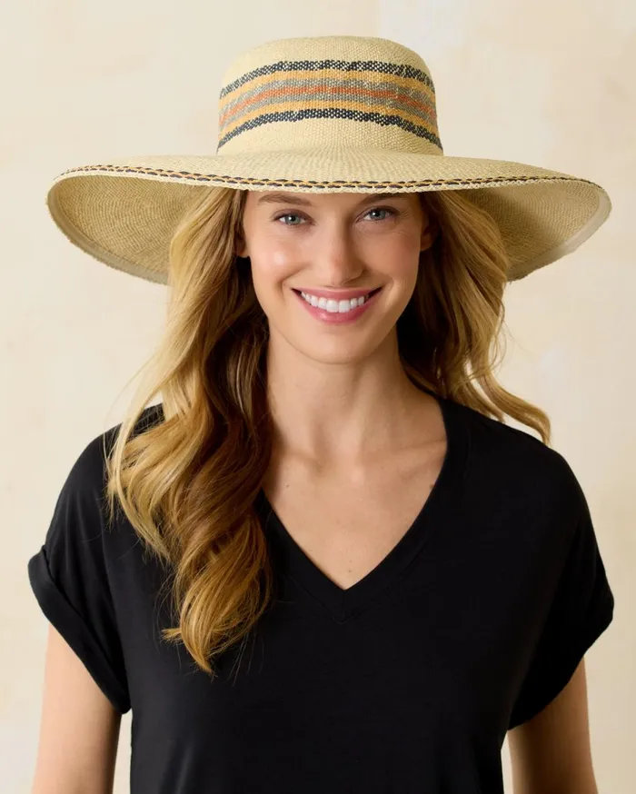 Tommy Bahama Melissa Lux Fringe Raffia Hat Naturalwhitesilver Women Hats and Caps